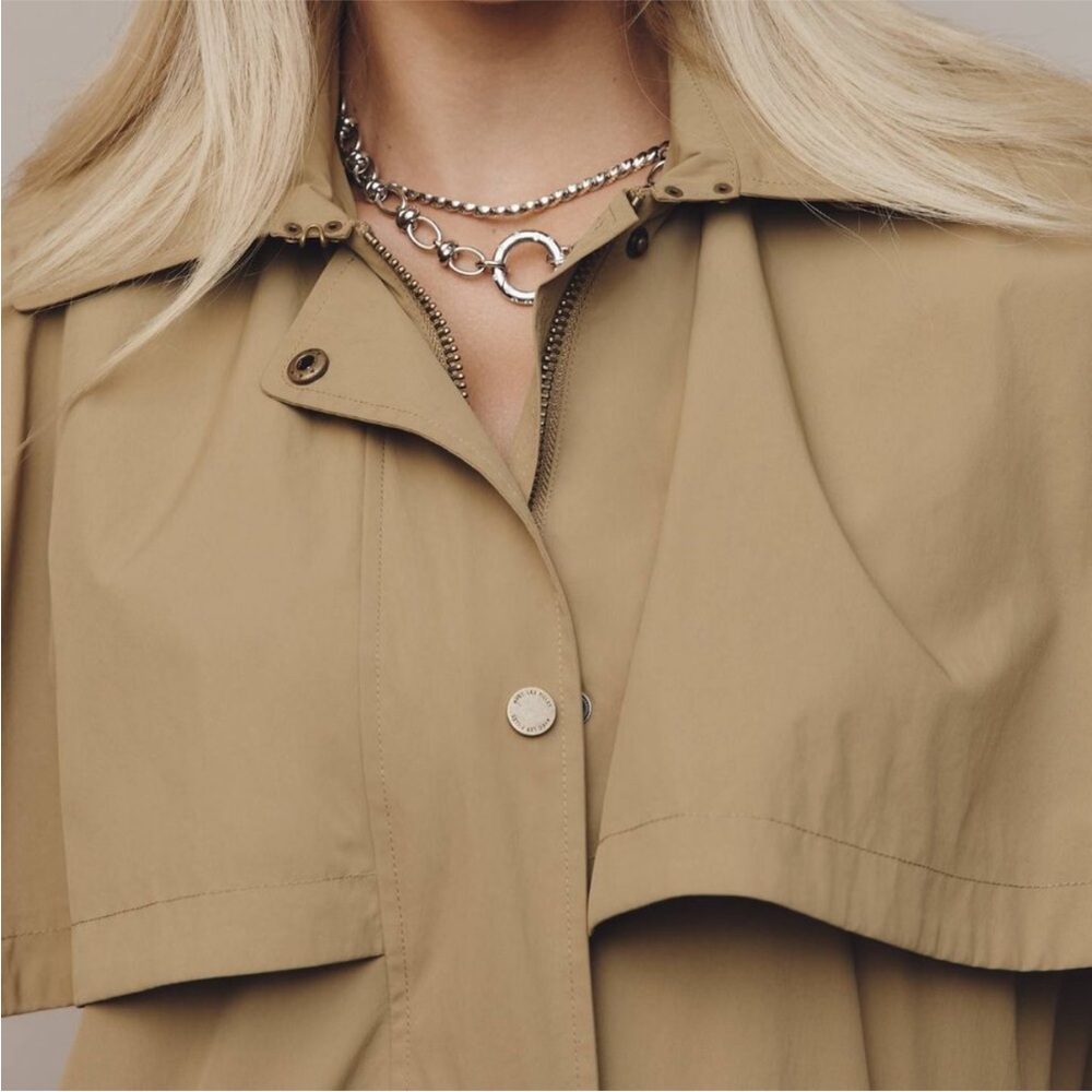 Avec Les Filles Tan Cape-Detail Trench Coat Hooded Cape Raincoat - Picture 10 of 16